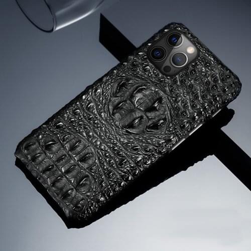 Phone Case for iPhone 12 Pro Max 12 Mini 11 Pro Max X XR XS Max 5 6 6S 7 8 Plus SE 2020 Genuine Leather Luxury 3D Crocodile Head