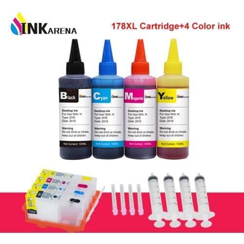 INKARENA 4 Bottle Printer Ink + 178XL Compatible For HP178 Ink Cartridge photosmart 5510 5511 5512 5514 5515 5520 5521 6510 6512