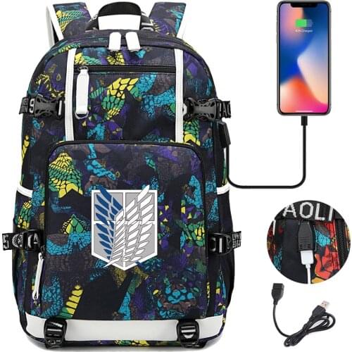 New Attack On Titan Prints Boys Girls Kids School bag Women USB Laptop Backpack Canvas Men Bagpack Packsack Bookbag