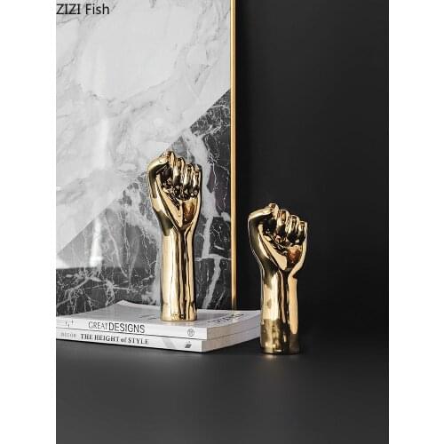 Golden Fist Ceramic Figurines Make A Fist Porcelain Crafts Hand Statue Ornaments Desk Decoration Statuette Modern Home Decor