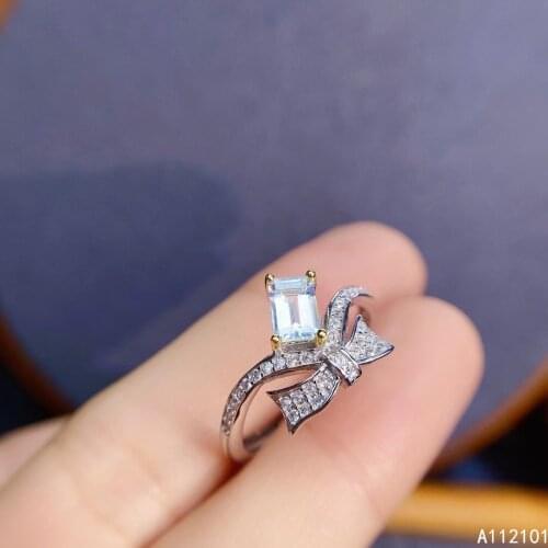 KJJEAXCMY fine jewelry S925 sterling silver inlaid natural Aquamarine new girl fashion ring support test Chinese style