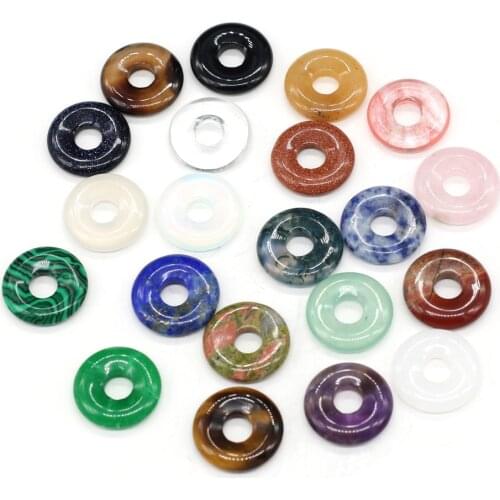 Natural Stone Pendants Ring Crystal Agates Turquoises Amethysts Jades Stone Charms for Jewelry Making Women Necklace Bracelet