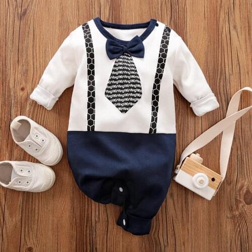 Baby Infant Rompers Patchwork Baby Girl Clothes White Necktie Baby Spring Clothes Boys Rompers Kids Costume children clothes