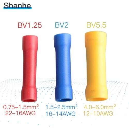 BV1.25 Full Insulating Wire Connector wire connector Butt Connectors Crimp Electrical Wire Splice Terminal BV2 BV5.5