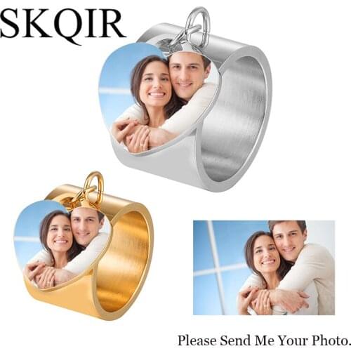 Personalized Engrave Name Rings Custom Photo Charm Ring Stainless Steel Smooth Mens Signet for Women Engagement Jewelry Gift