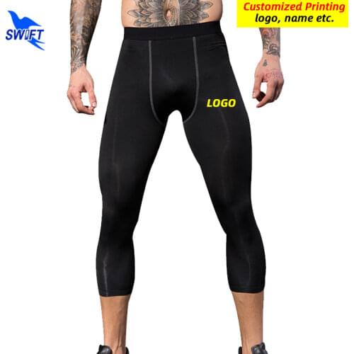 Mens 3/4 Compression Running Pants Jogging Gym Sports Skin Tights Fitness Legging Bodybuilding Trousers Basketball Sweatpants