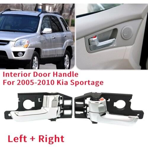 NEW-2Pcs Left + Right Side Interior Inner Door Handle for 2005-2010 Kia Sportage Driver + Passenger Side Black+Chrome