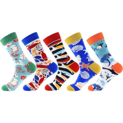 New Original Womens Fashion Socks Cotton Colorful Happy Socks Novelty Sea Shell Starfish Fish Animal Patterned Sokken Femme