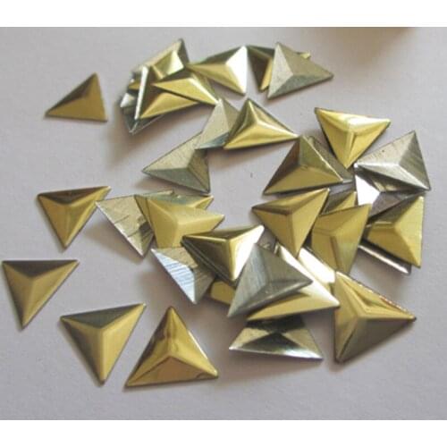 New 10*10mm Gold Hot Fix Studs Aluminium Triangles Spire Shape Iron On Panel Pressing Nailheads Rhinestuds For DIY Accessories