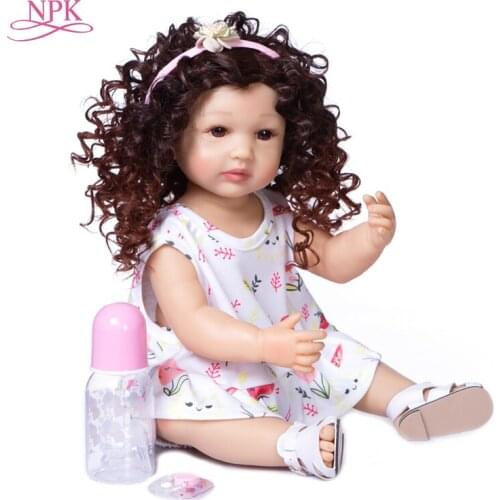NPK 55CM Real soft touch curly hair original full body soft silicone reborn baby toddler pincess fashion girl doll Xmas Gift