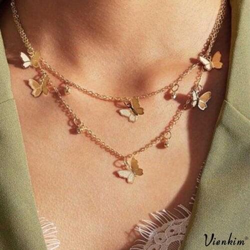 Vienkim Bohemian Cute Butterfly Choker Necklace For Women Gold Silver Color Clavicle Chain 2020 Fashion Female Choker Jewelry