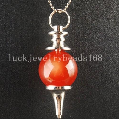 Free Shipping Women Fashion Jewelry Red Carnelian Pendulums Ball Pendant Necklace With Chain 1pcs C3222