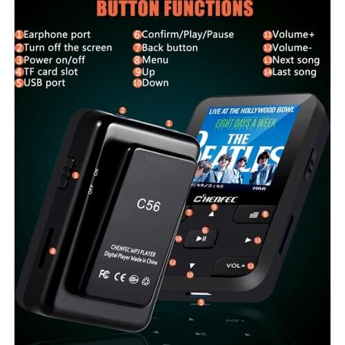 Portable Clip MP3 player with Bluetooth 4.0 lossless sound 32GB for sports recorder video FM radio support SD up to 128G(black