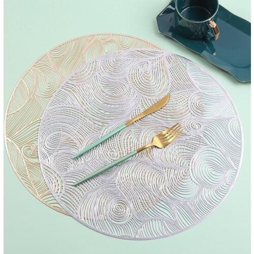 PVC Hollow Round Placemat Waterproof Non Slip Dining Table Mats Heat Insulation Steak Plate Pad Coffee Cup Coaster Kitchen Decor
