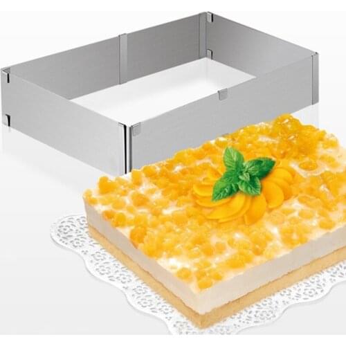 Adjustable Cake Ring Mold Stainless Steel Square Rectangular Mousse Baking Rings Mold Cookie Fondant Cake Mold Ring