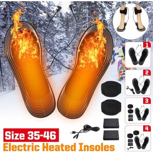 USB Electric Heated Insoles Foot Warmer Socks Feet Heater Indoor Outdoor Sports Heating Insoles for Winter Hunting Size 35-46