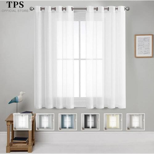 TPS 2 Pieces Pure White Tulle Short Sheer Curtains for Living Room Bedroom Kitchen Small Curtains Panels Window Treatment Drapes