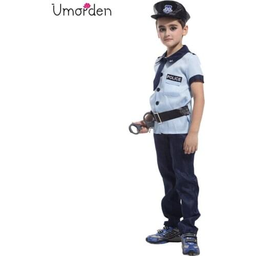 Umorden Little Super Police Costume Boys Kids Police Boy Cosplay Halloween Christmas Purim Party Fancy Disfraces Costumes Set