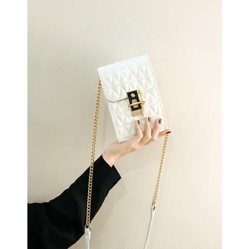 Japanese Mobile Phone Bag Fashion Black White Triangle Women Handbag Metal Lock Chain Messenger Bag Simple Female Shoulder Bag