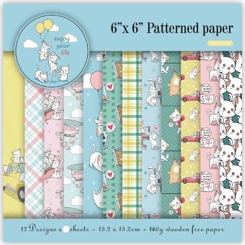 ZFPARTY 12pcs 6" Single-side Printed Lovely Cat pattern creative papercraft art paper handmade scrapbooking kit set book