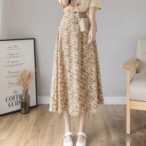 Floral Print Chiffon Summer Skirt 2021 Long Maxi A Line Bohemain Beach Holiday Vocation Wear High Wasit Women Skirt DS181