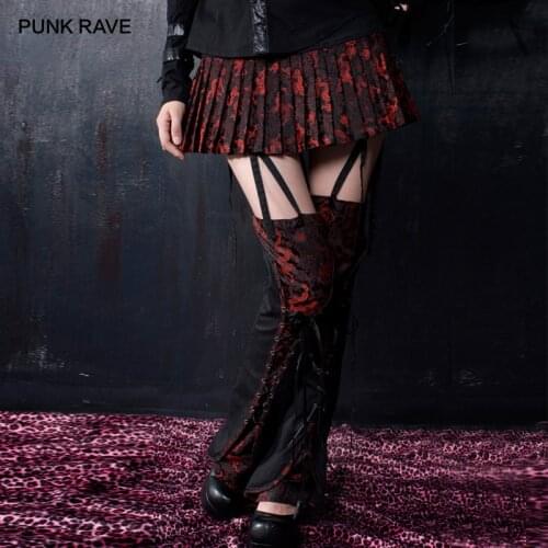 PUNK RAVE Womens Punk Style Fashion Handsome Black A-line Skirts High Waist Thin Tide Women Short Skirt