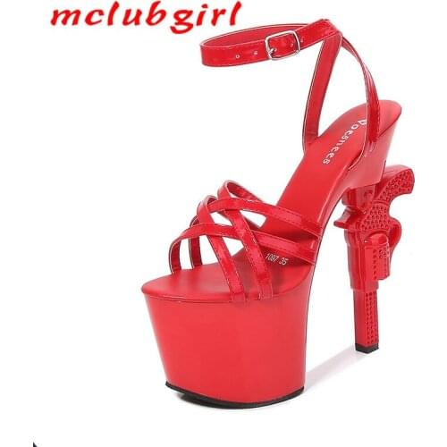 Mclubgirl 17.5CM Women Sandals Platform Shoes Stripper Heels Sexy Stiletto Color Ankle Strap Party Plus Size Ladies Sandals LFD