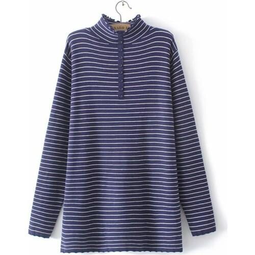 Plus Size 2XL-4XL Womens High Collar Autumn Winter Sweaters Long Sleeved Striped Pullovers Oversized Slim Outerwear