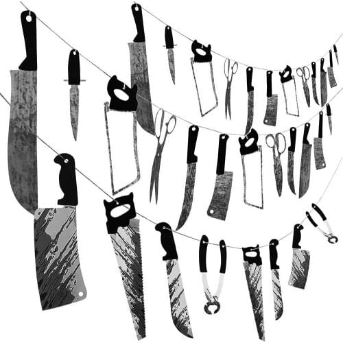 1 set Halloween Plastic Blood Knife Tools Sets Horror Spooky Haunted House Hanging Knife Garland Banner Halloween Decoration