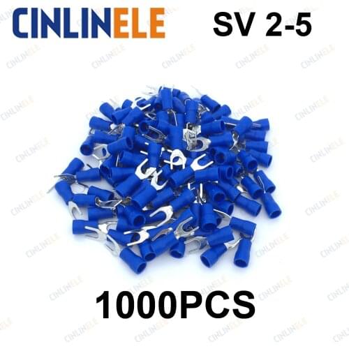 1000pcs Crimp Terminal SV2-5 AWG16-14 1.04-2.63mm^2 Crimp Fork Spade terminals Fork Terminal Brass SV2.5-5