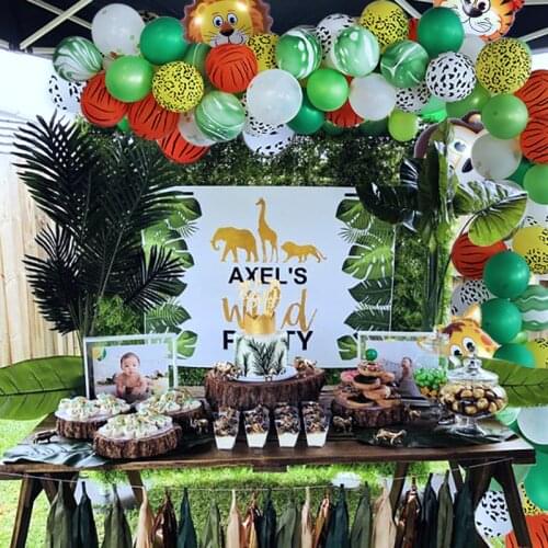 113pcs/set Balloons garland Jungle themed wild one first birthday 1st birth party decorations kids Baby shower parties backdrop