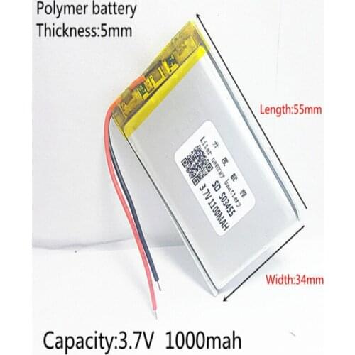 3.7V 1000mAh 503455 Lithium Polymer Li-Po li ion Rechargeable Battery cells For Mp3 MP4 MP5 GPS mobile bluetooth