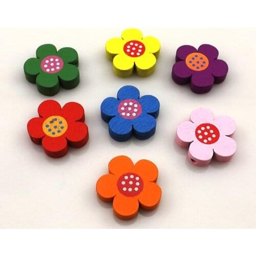 Free Shipping 19mm Flower Shape Wood Beads For Kids Jewelry DIY Wholesale 100pcs/Lot