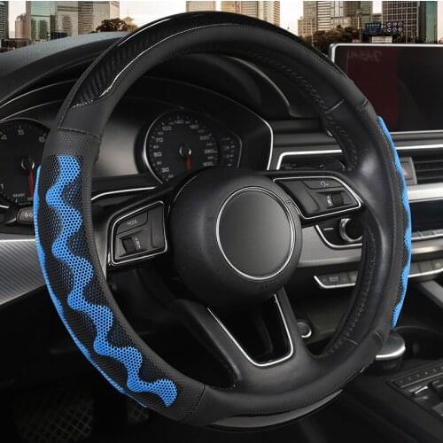 3D Honeycomb Steering Wheel Cover Carbonfiber Leather Summer Grip Wheels Cover Case Black Blue for BMW Mazda Hyundai Ford