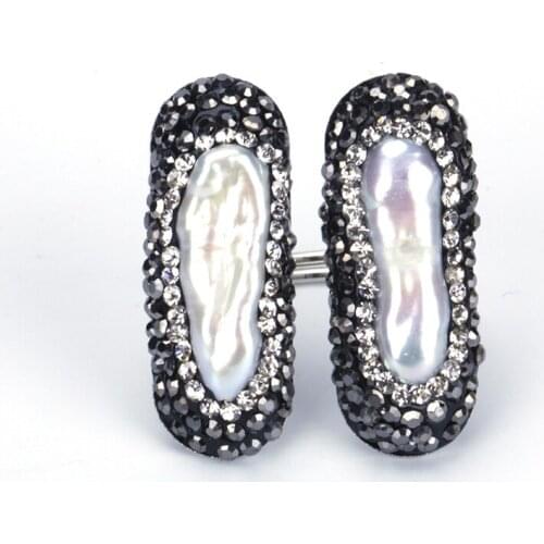 Dankaishi Ethnic Boho Jewelry Rings for Women and Men Two Freshwater Pearl Charms Paved with Rhinestone Crystal Best Friend Gift