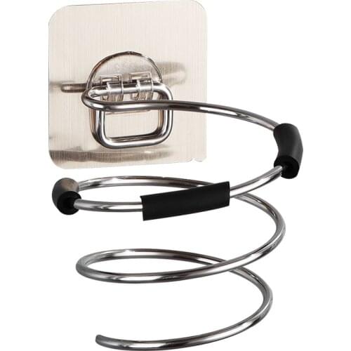 Hair Dryer Holder Blower Organizer Adhesive Wall Mounted Nail Free No Drilling Stainless Steel Spiral Stand For Bathroom