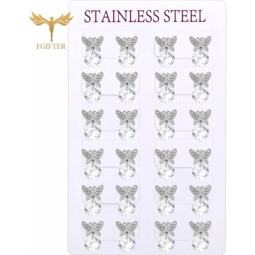 12 Pairs set Crystal Butterfly Earrings for Women Girls Jewelry Wholesale Stainless Steel Earring oorknopjes joyas plata