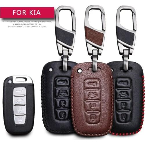 Leather Car Key Case Cover For Kia Rio Niro Sportage 3 4 Ceed Picanto Soul Sorento Cerato K7 Stinger 2019 2020 Key Ring Holder