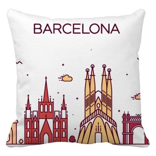 Barcelona Spain Flat Landmark Pattern Throw Pillow Square Cover