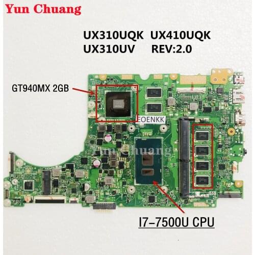 UX310UV Laptop motherboard for ASUS UX410UQK UX310UQK UX410U UX310U original mainboard CPU I7-7500U GT940MX-2GB 100% test