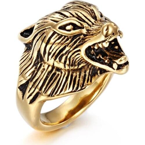 Fashion wave explosion domineering skull hand wolf head retro titanium steel dragon claw casting ring male and female ring