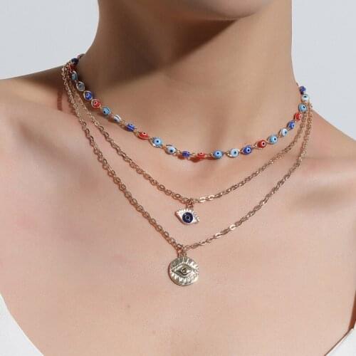Fashion Turkish Evil Eye Pendant Bohemian Multilayer boho Necklace For Women girl Beads Neck Chain trendy Choker Collar Necklace