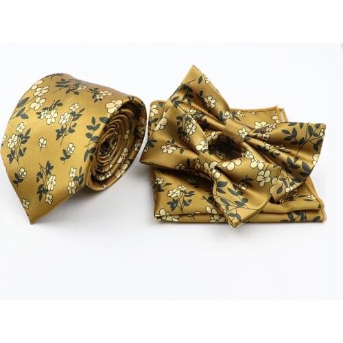 Mens 100% Cotton Neck Tie Set Formal Blue Polyester Necktie Bowtie Hankerchief Wedding Business Meeting Accessory