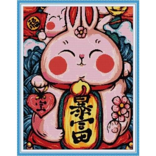 KB119 Rich Bunny cross stitch kit aida 14ct 11ct count printed canvas stitches embroidery DIY handmade needlework