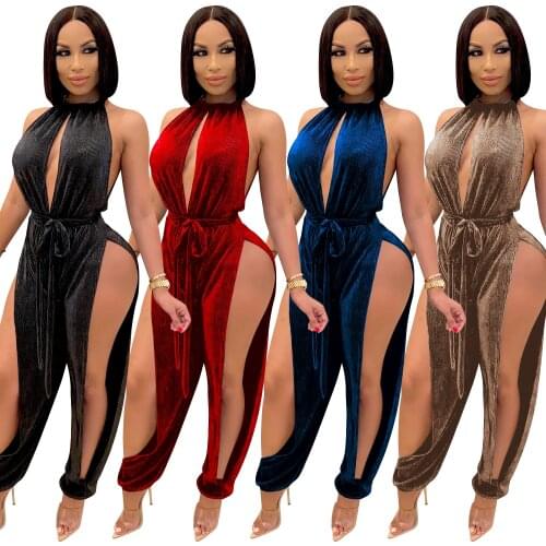 Zoctuo Solid Sexy Jumpsuit Hollow Out Club Jumpsuits For Women Fashion Autumn Halter Party Rompers And Jumpsuits For Women