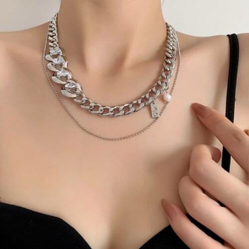 Hiphop Crystal Big Chain Chokers Necklaces for Women Baroque Vintage Jewelry Metal Tag Pendant Necklace Ball Chain Bijoux 2021