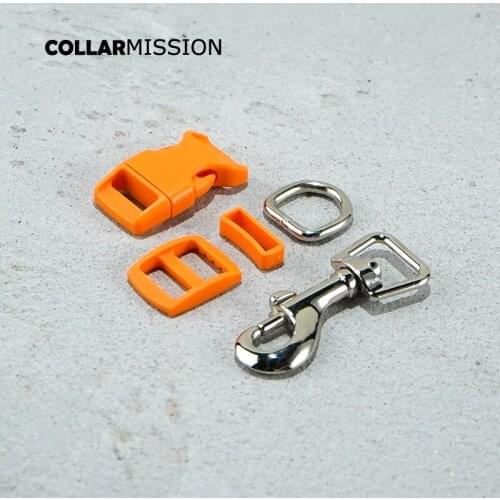 Plastic buckle+Tri-Glid+square keeper+D ring+metal dog clasp/set)Electroplating process 15mm orange DIY dog collar parts