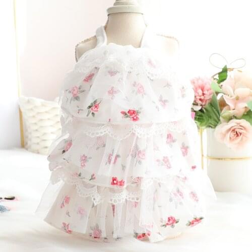 Suspender Dress Dog Clothes Skirt Super Dogs Clothing Pet Outfits Floral Cute Summer Yorkies Print White Girl Ropa Para Perro