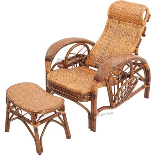Wicker chair new recliner rattan real dual-use old-fashioned whole-body sleeping chair balcony study three-fold folding chair is