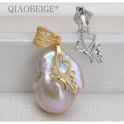 QIAOBEIGE Diy Silver 925 Baroque Pearl butterfly Shaped Pendant Jewelry Necklaces Pendant Hot Sale Pure Silver Jewelry for Women